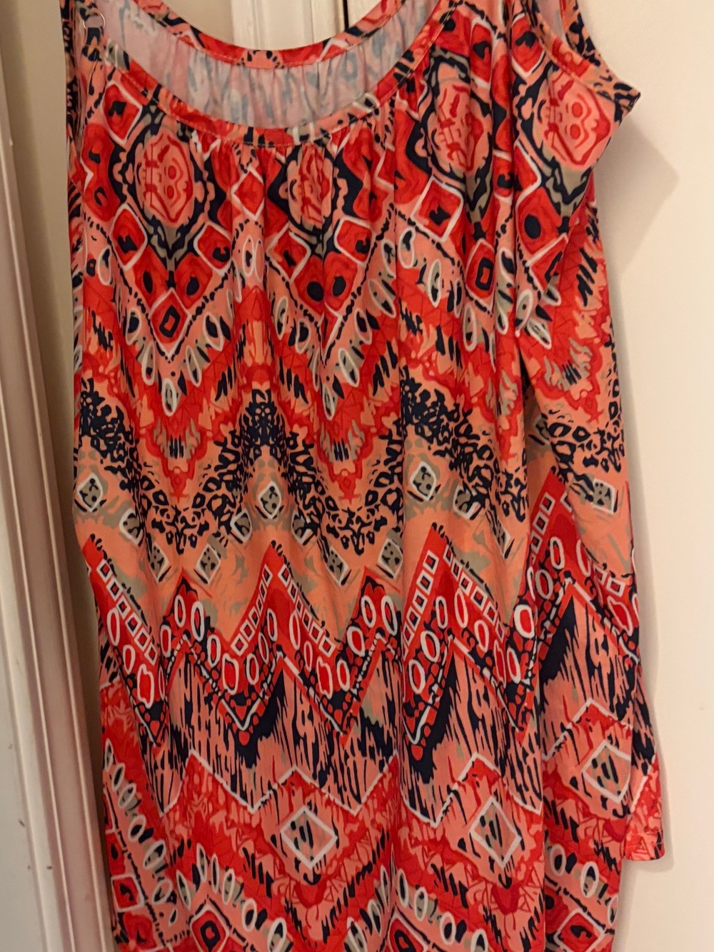 SHEIN Coral and Navy Tribal Print Tank Top